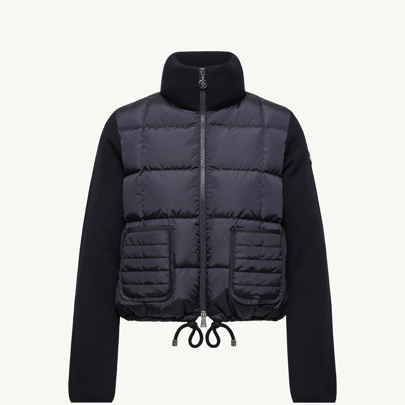 Square-Quilted Padded Wool Zip-Up Cardigan