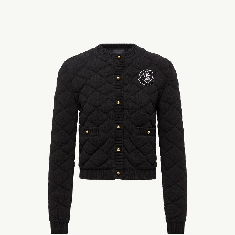 Diamond-Quilted Padded Wool Blend Cardigan