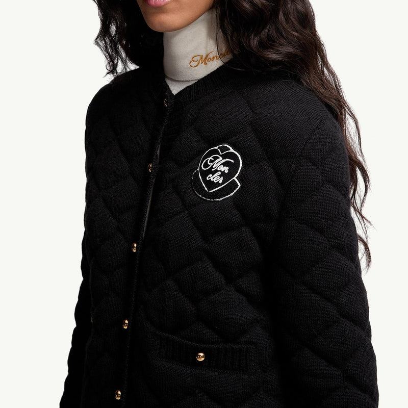 Diamond-Quilted Padded Wool Blend Cardigan