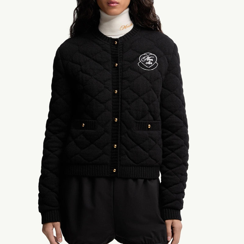 Diamond-Quilted Padded Wool Blend Cardigan