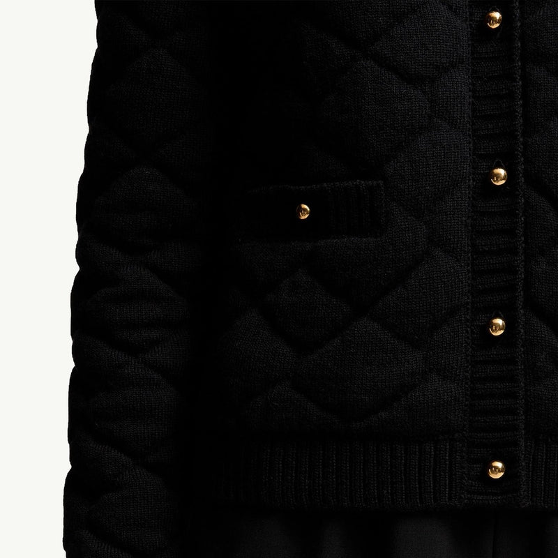 Diamond-Quilted Padded Wool Blend Cardigan