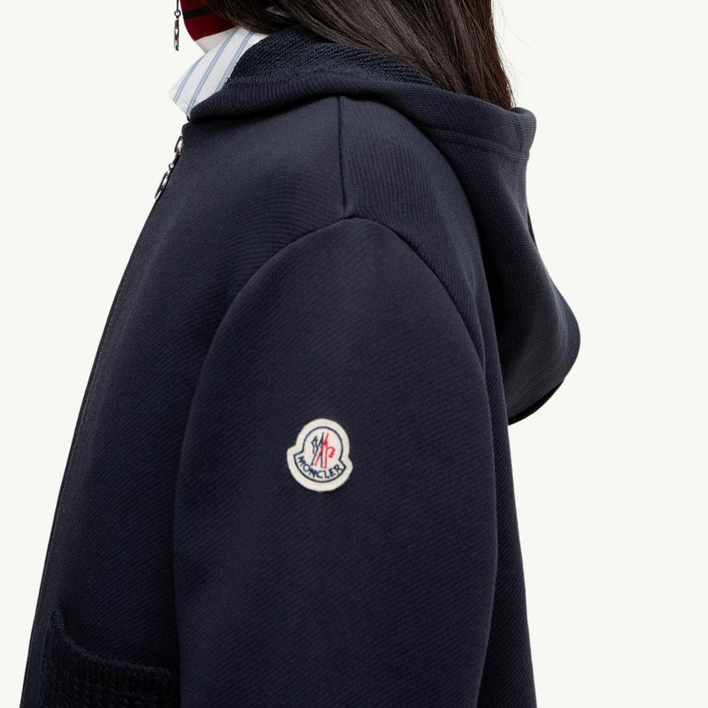 Knit Accent Cotton Zip-Up Hoodie