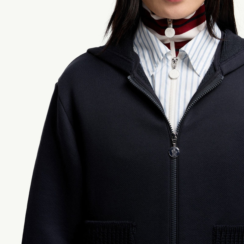 Knit Accent Cotton Zip-Up Hoodie