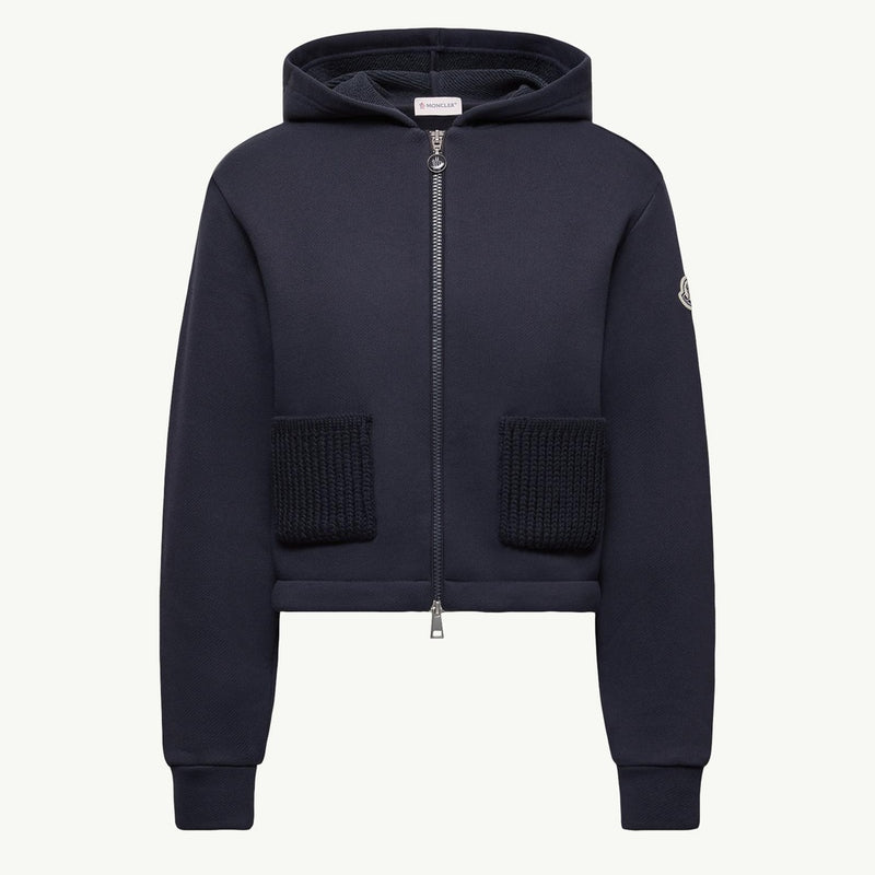 Knit Accent Cotton Zip-Up Hoodie