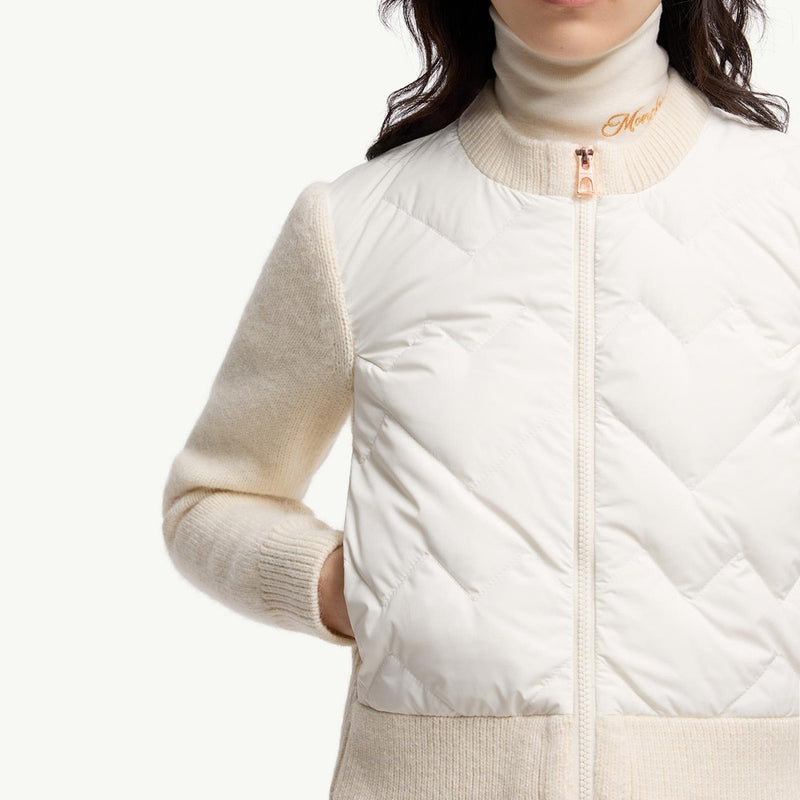 Padded Wool Blend Zip-Up Cardigan