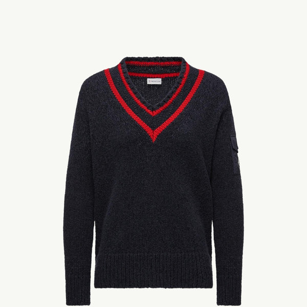 Padded V-Neck Cotton & Wool Blend Jumper