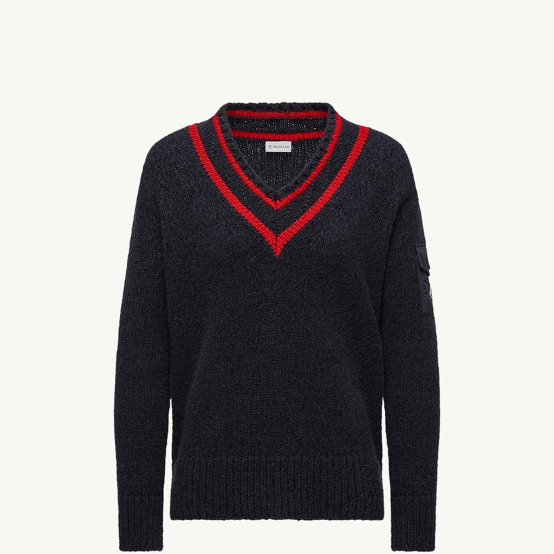 Padded V-Neck Cotton & Wool Blend Jumper