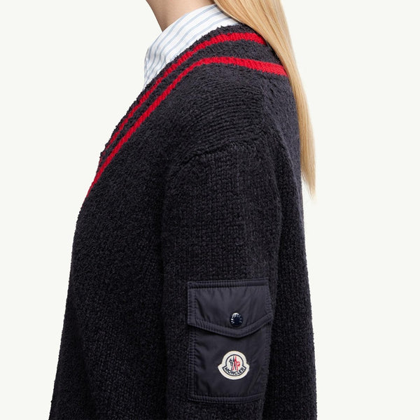 Padded V-Neck Cotton & Wool Blend Jumper