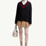 Padded V-Neck Cotton & Wool Blend Jumper