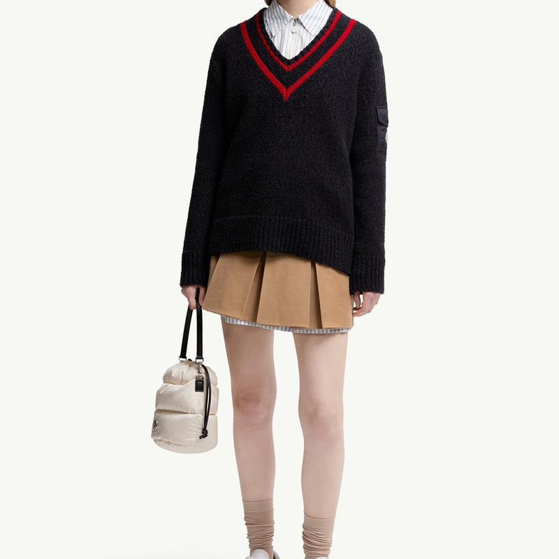 Padded V-Neck Cotton & Wool Blend Jumper