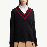 Padded V-Neck Cotton & Wool Blend Jumper