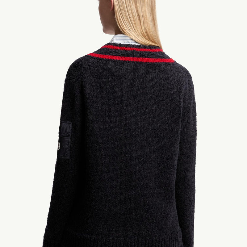 Padded V-Neck Cotton & Wool Blend Jumper