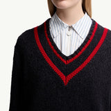 Padded V-Neck Cotton & Wool Blend Jumper