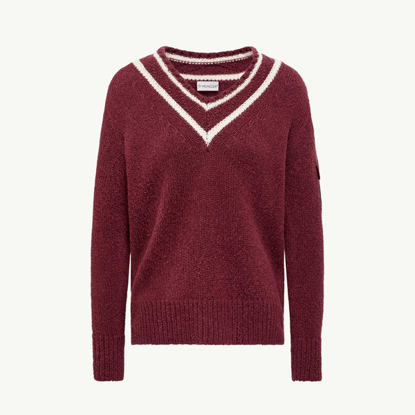 Padded V-Neck Cotton & Wool Blend Jumper