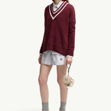 Padded V-Neck Cotton & Wool Blend Jumper