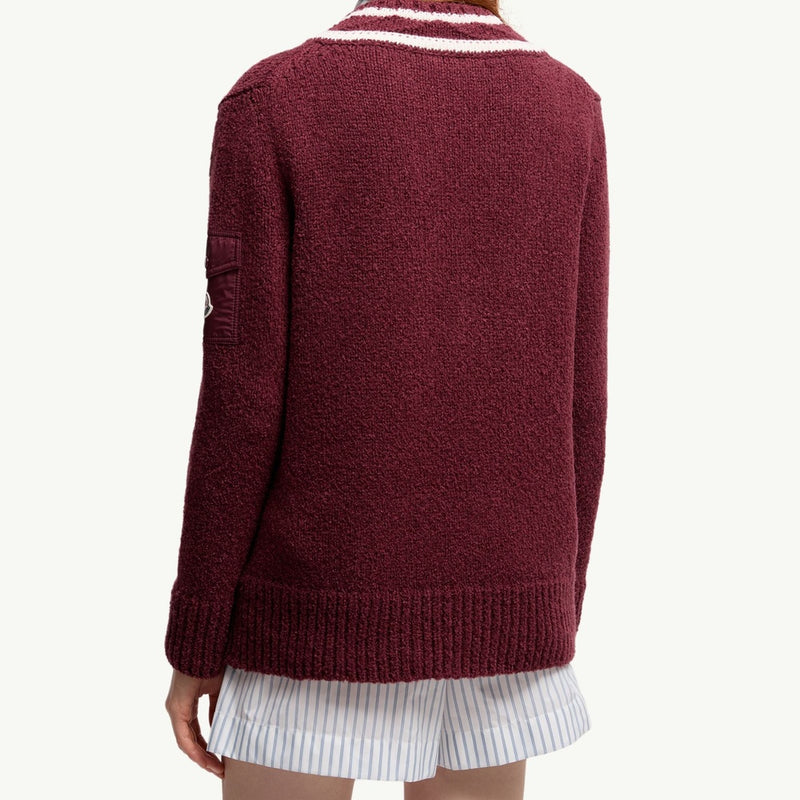 Padded V-Neck Cotton & Wool Blend Jumper