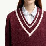 Padded V-Neck Cotton & Wool Blend Jumper