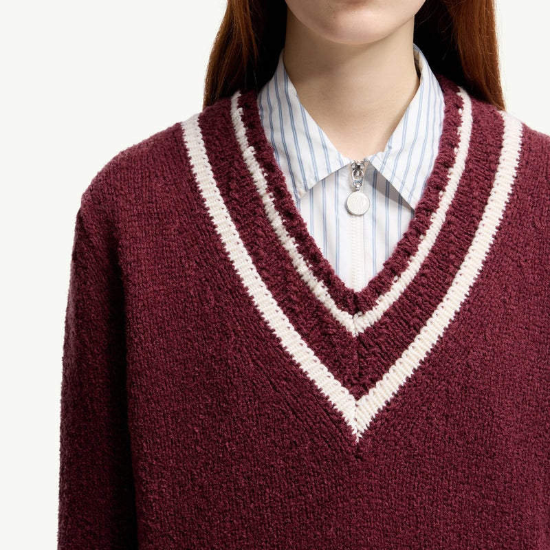 Padded V-Neck Cotton & Wool Blend Jumper