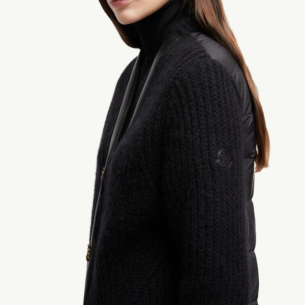 Leather-Trimmed Wool & Mohair Padded Cardigan