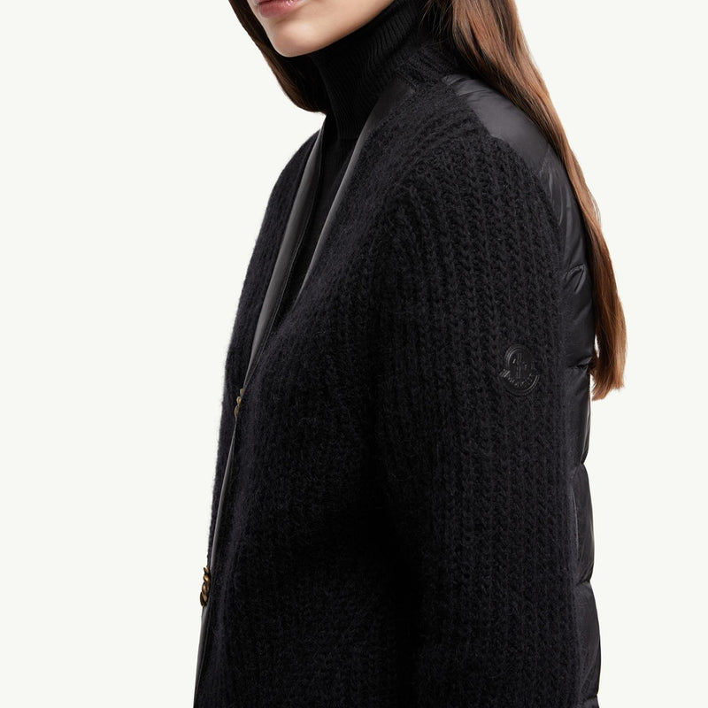 Leather-Trimmed Wool & Mohair Padded Cardigan