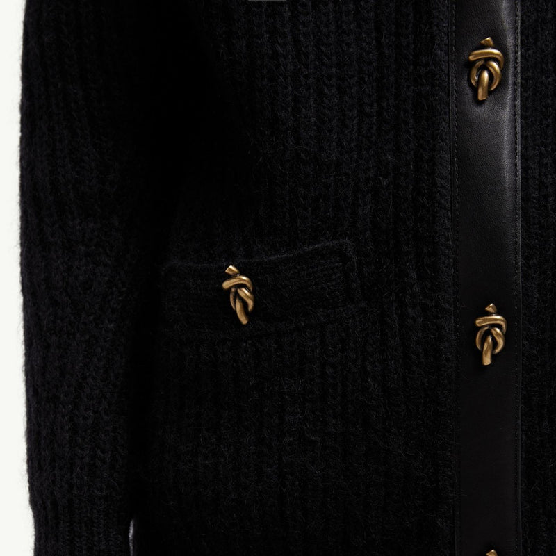 Leather-Trimmed Wool & Mohair Padded Cardigan
