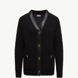 Leather-Trimmed Wool & Mohair Padded Cardigan
