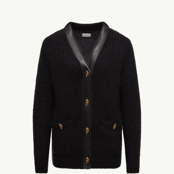 Leather-Trimmed Wool & Mohair Padded Cardigan