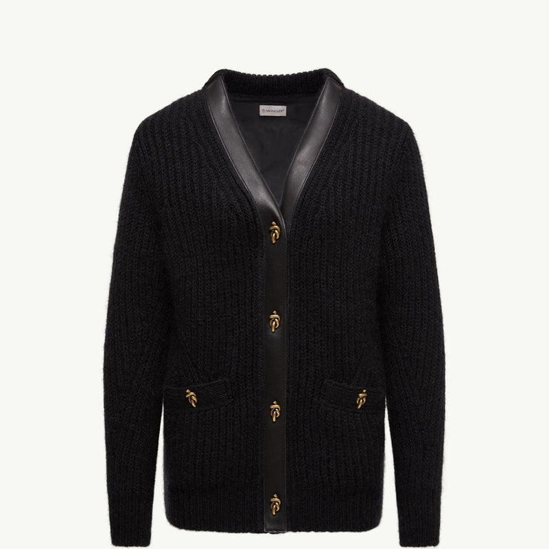 Leather-Trimmed Wool & Mohair Padded Cardigan