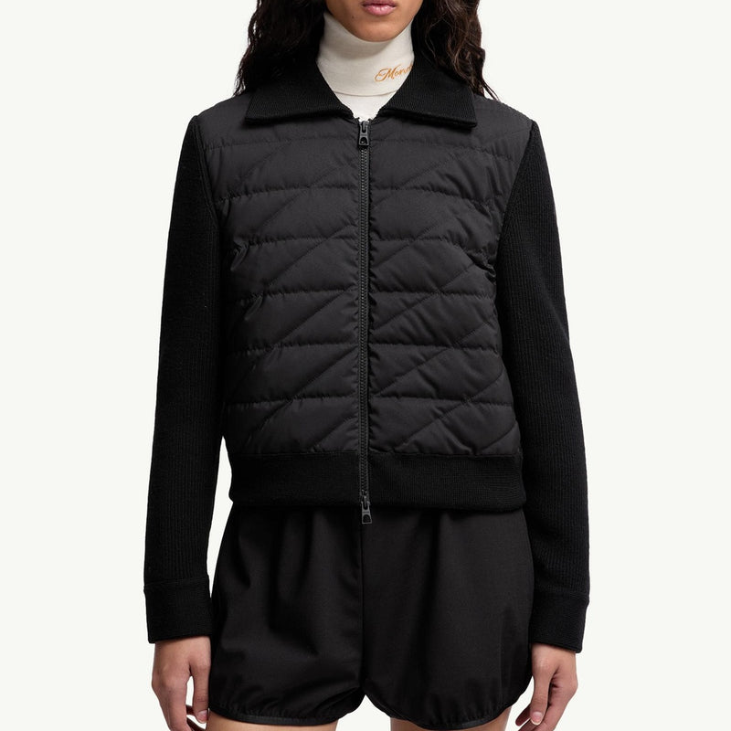 Diagonal-Quilted Padded Wool Cardigan
