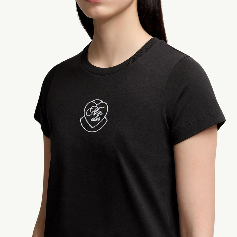 Embroidered Heart Logo Cotton T-Shirt