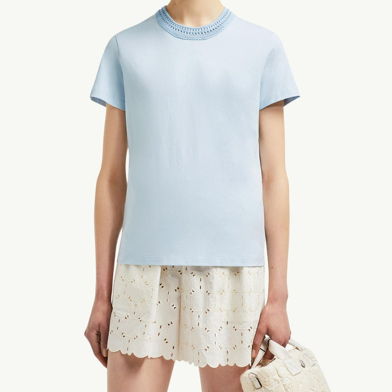 Crochet Accent Cotton T-Shirt