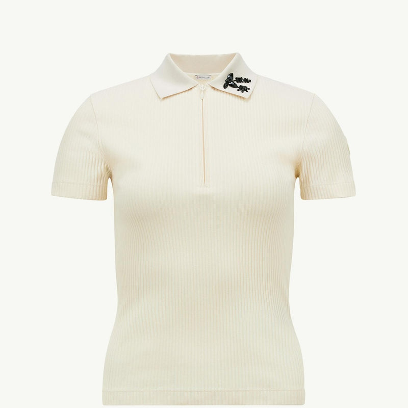 Hand-Beaded Cotton Blend Polo Shirt