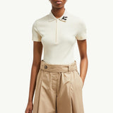 Hand-Beaded Cotton Blend Polo Shirt