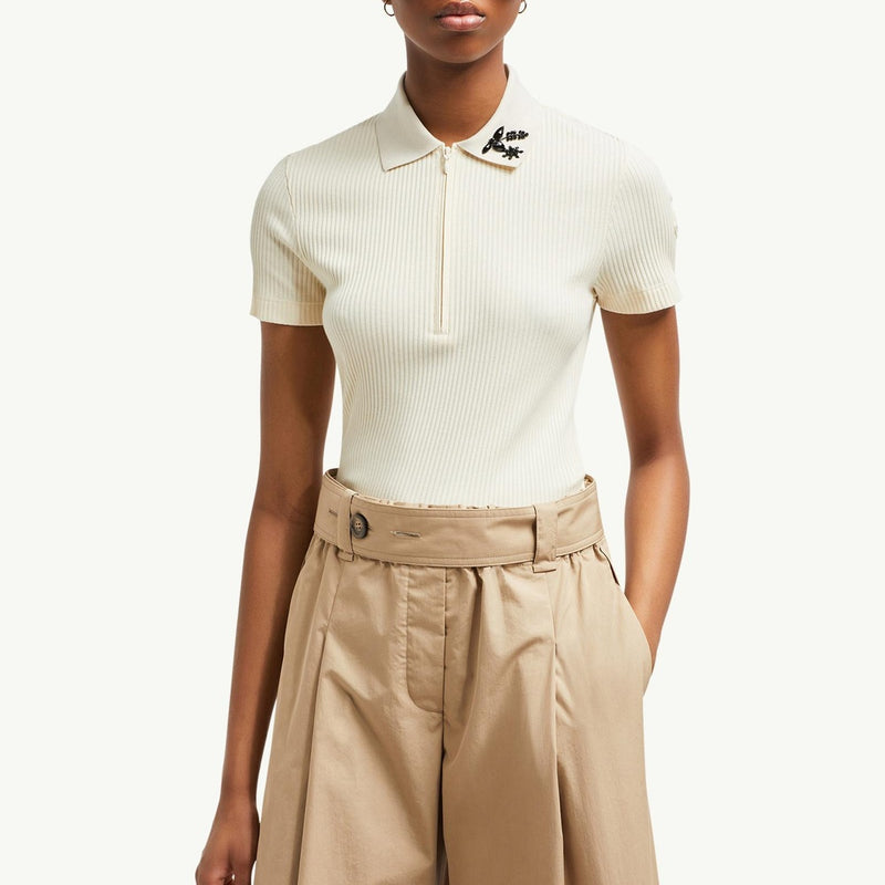 Hand-Beaded Cotton Blend Polo Shirt