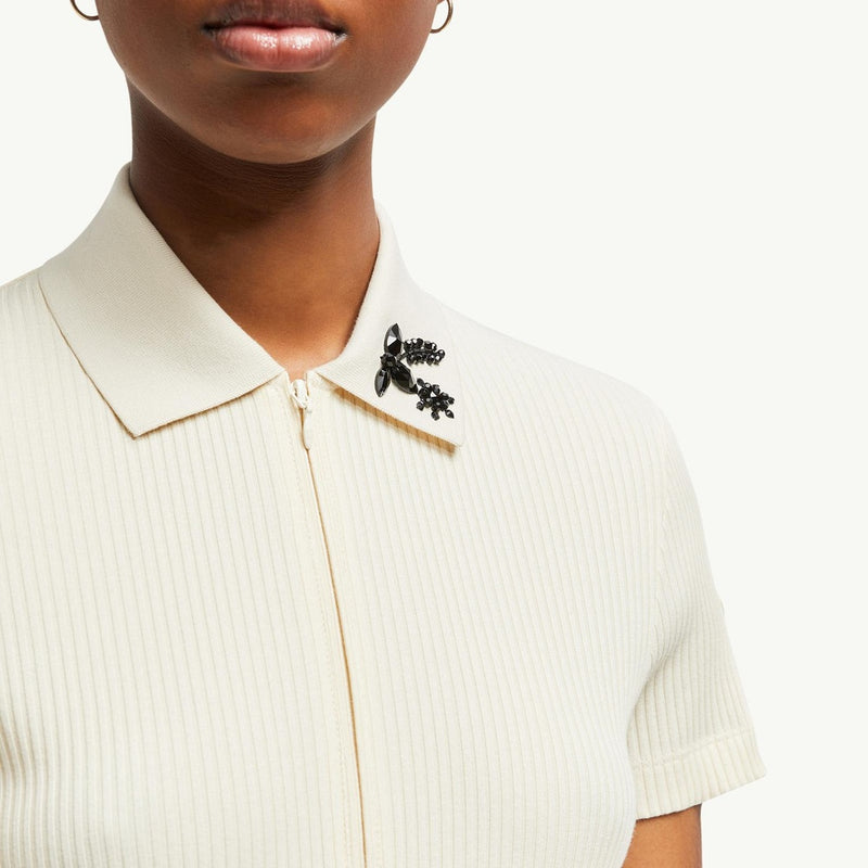 Hand-Beaded Cotton Blend Polo Shirt