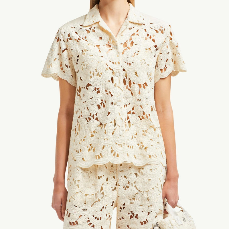 Floral Macramé Short Sleeve Shirt