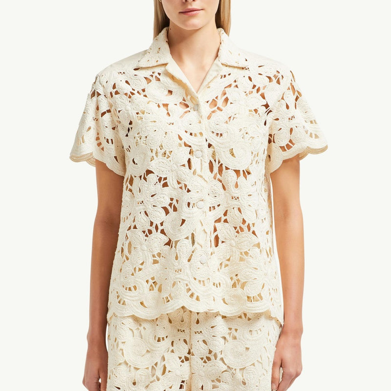 Floral Macramé Short Sleeve Shirt