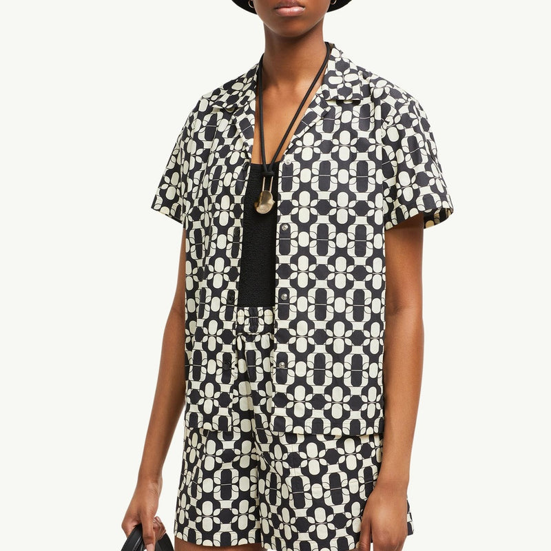 Geometric Print Cotton Short Sleeve Shirt