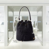 Crochet and leather mini-bucket bag
