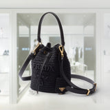 Crochet and leather mini-bucket bag