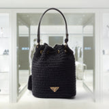 Crochet and leather mini-bucket bag