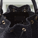 Crochet and leather mini-bucket bag