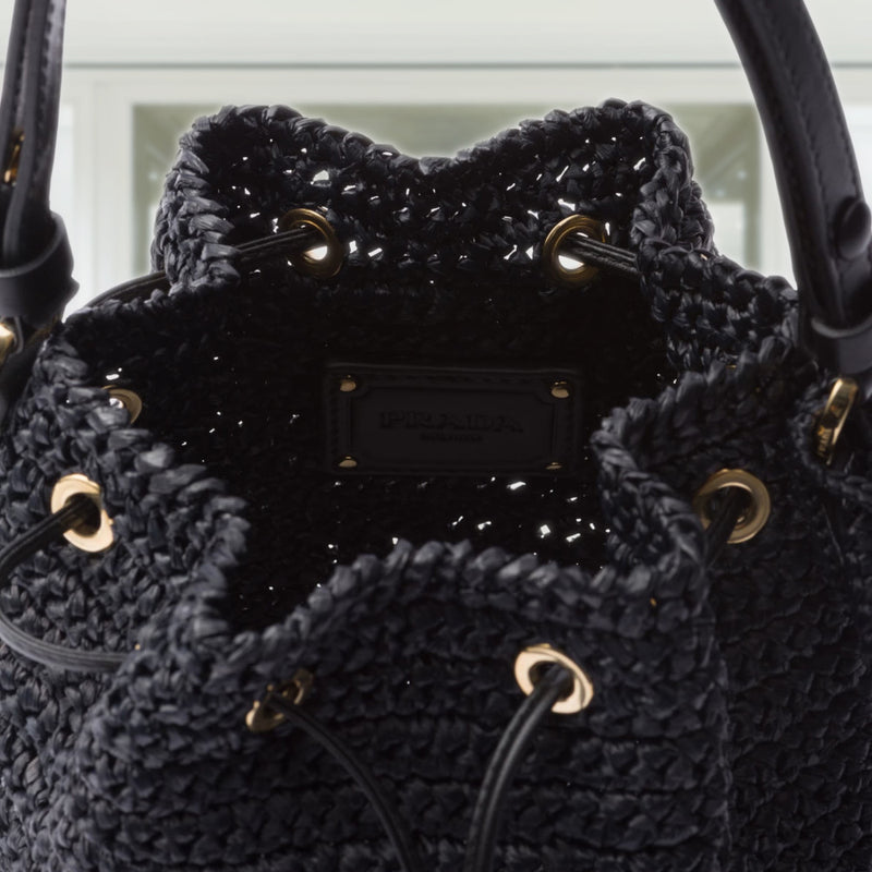 Crochet and leather mini-bucket bag