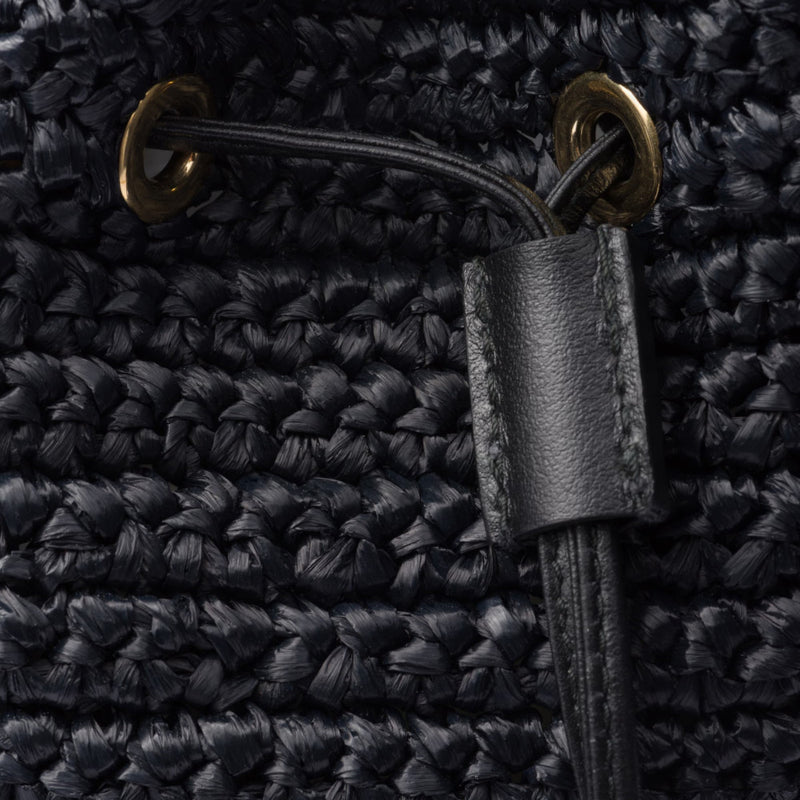 Crochet and leather mini-bucket bag