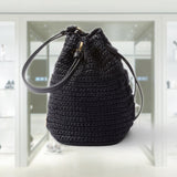 Crochet and leather mini-bucket bag