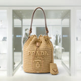 Crochet and leather mini-bucket bag