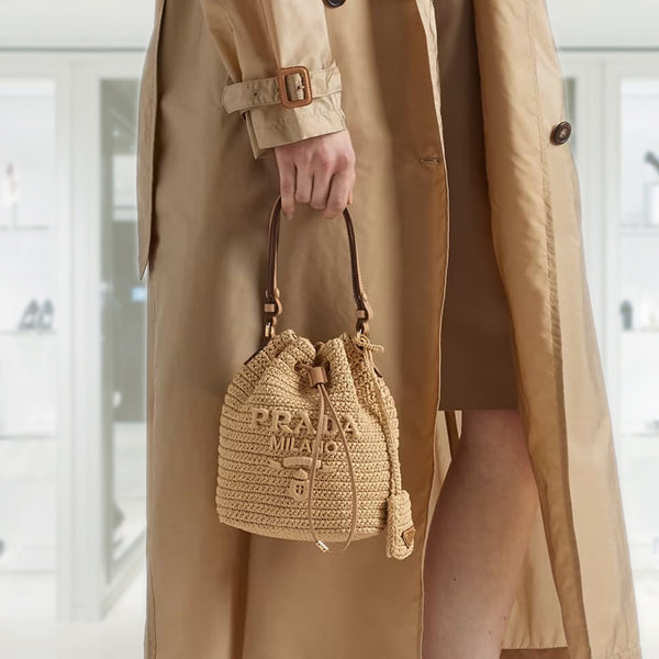 Crochet and leather mini-bucket bag