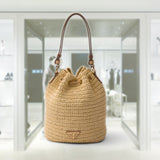 Crochet and leather mini-bucket bag