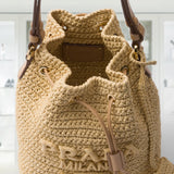 Crochet and leather mini-bucket bag