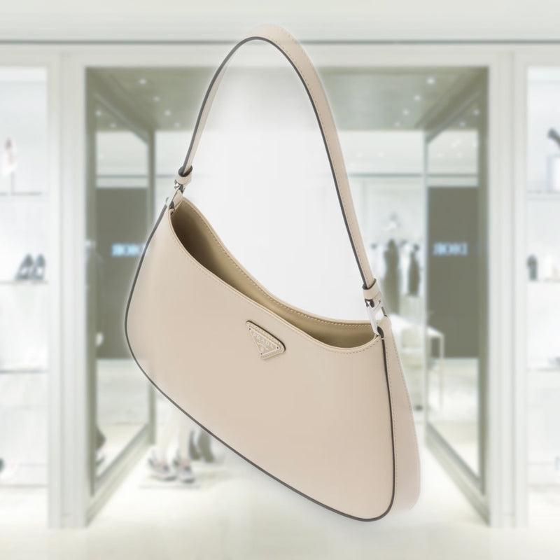 Prada Cleo Shoulder Bag Cream PRADA Prada Cleo Brushed